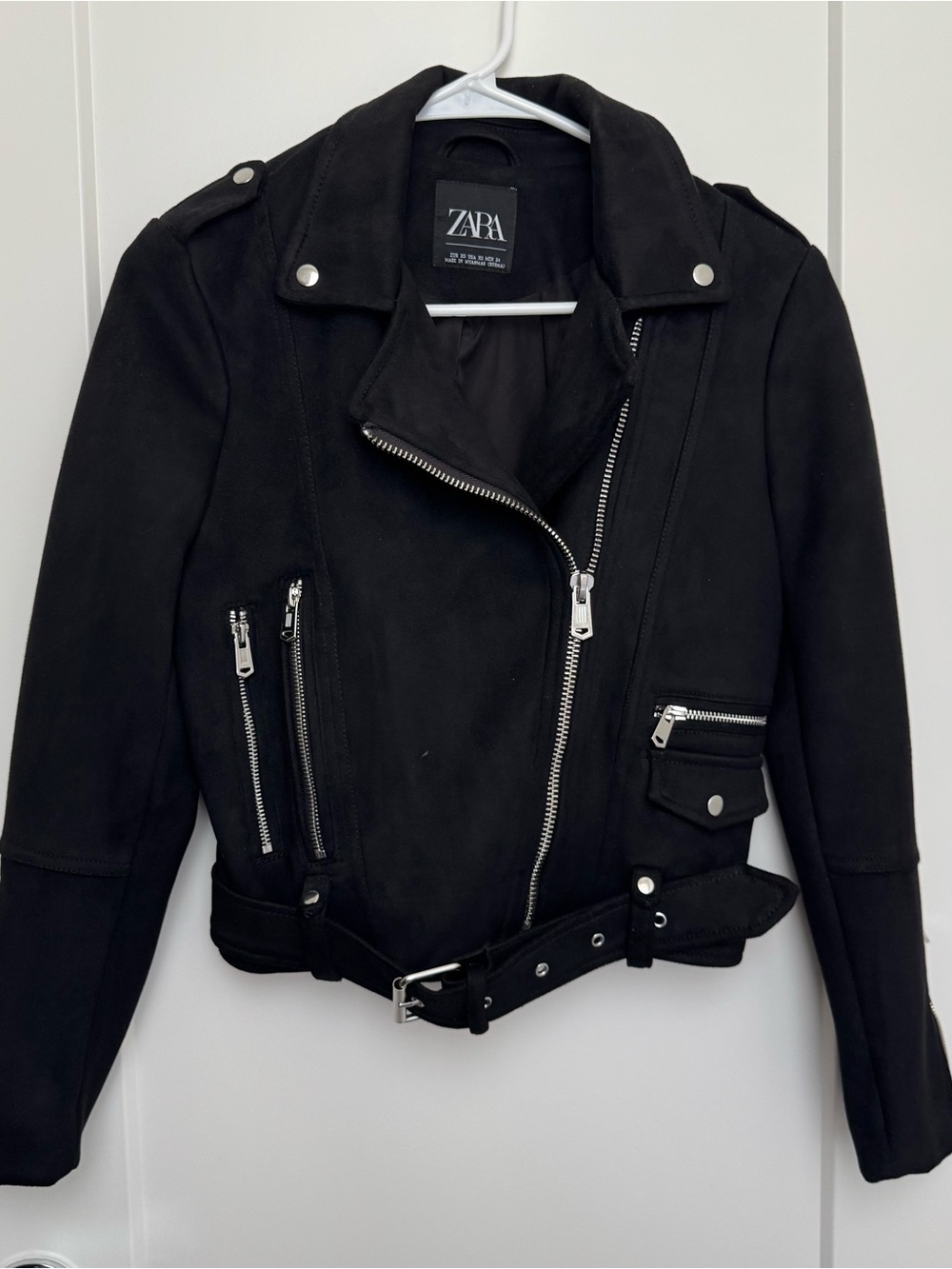 ZARA Black Biker Belted Leather Jacket